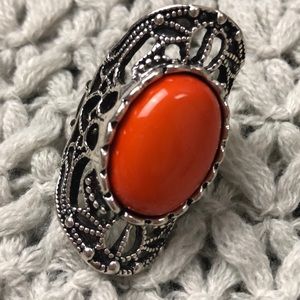 Silver with Orange Stone Statement Ring
